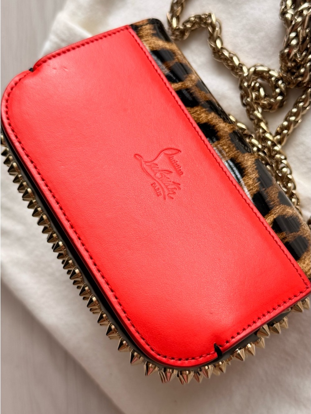 NEW Rare CHRISTIAN LOUBOUTIN Sweet Charity leopard red Leather Shoulder Bag - Picture 11 of 13